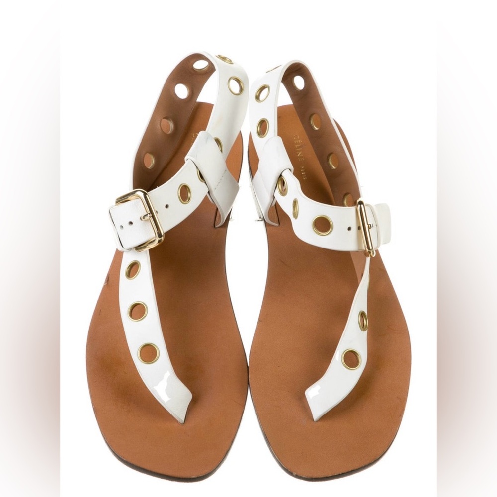Celine White Leather Slingback Sandals Size 39.5, US 9.5